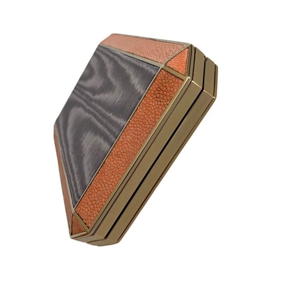 Anya Hindmarch Duke Stingray Moire Clutch Exotic Gold Tone Metal Satin Coral NWT - Picture 5 of 16